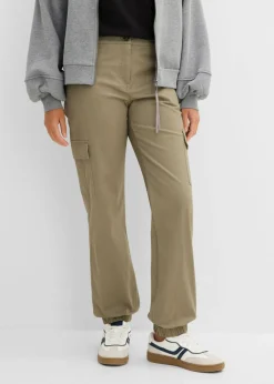 bonprix bonprix Pantalón de algodón elástico con estilo cargo Verde oliva New