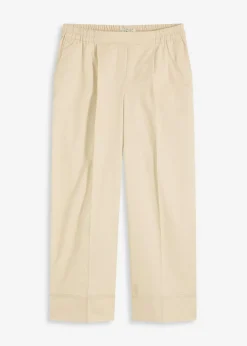 bonprix bonprix Pantalón de algodón elástico con pinzas Arena claro Clearance
