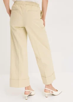 bonprix bonprix Pantalón de algodón elástico con pinzas Arena claro Clearance