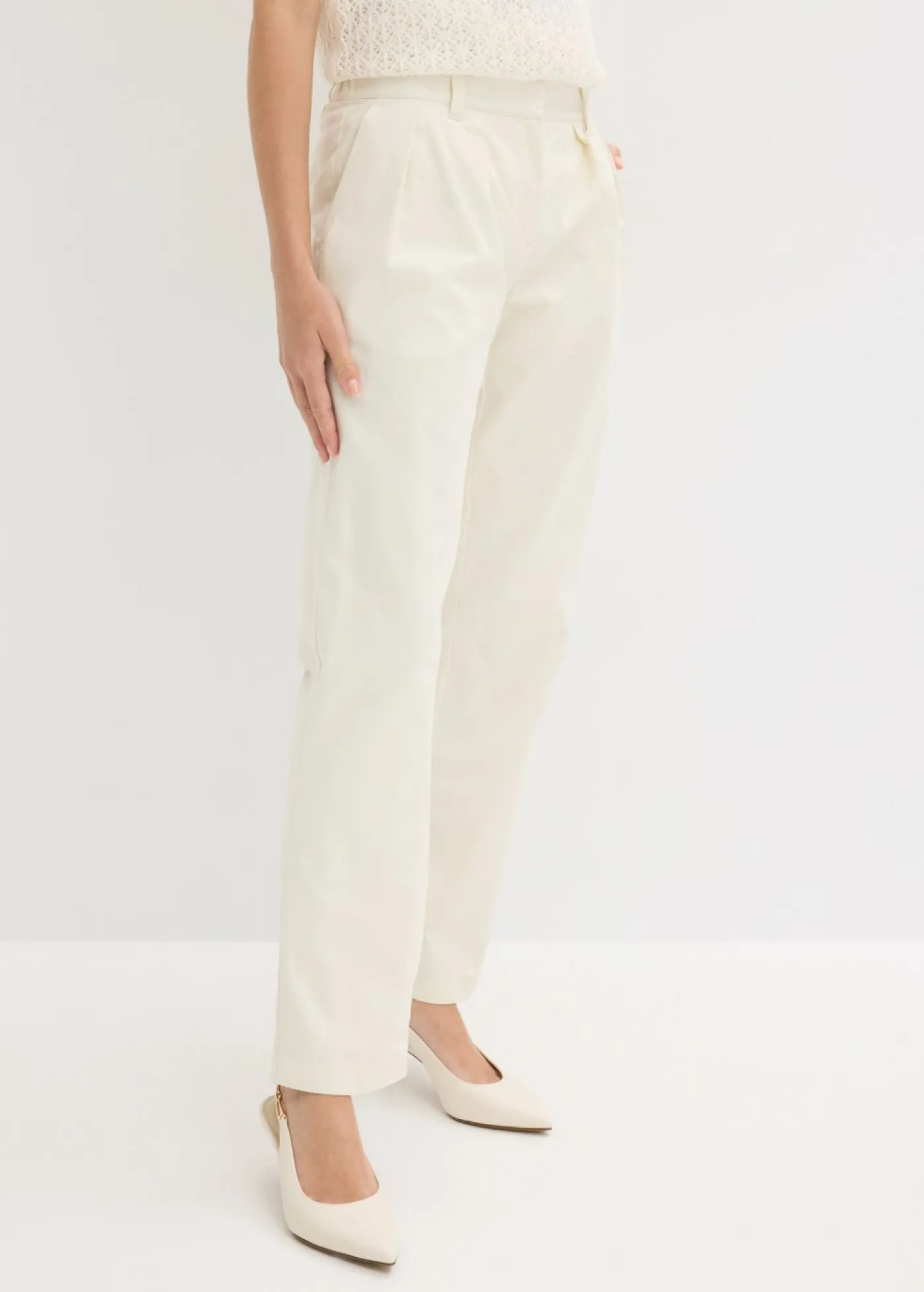bonprix bonprix Pantalón de algodón puro Blanco lana Online
