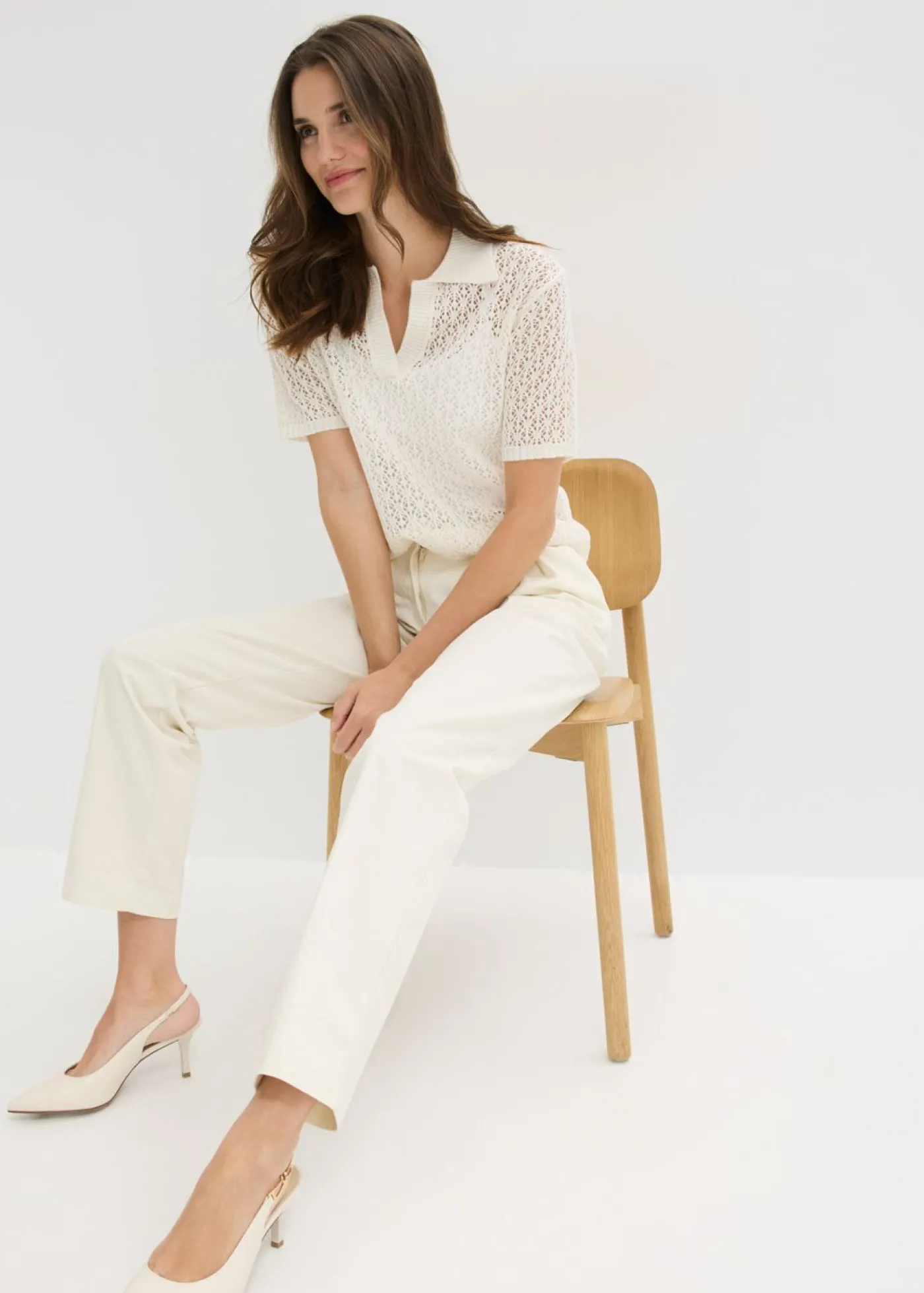 bonprix bonprix Pantalón de algodón puro Blanco lana Online