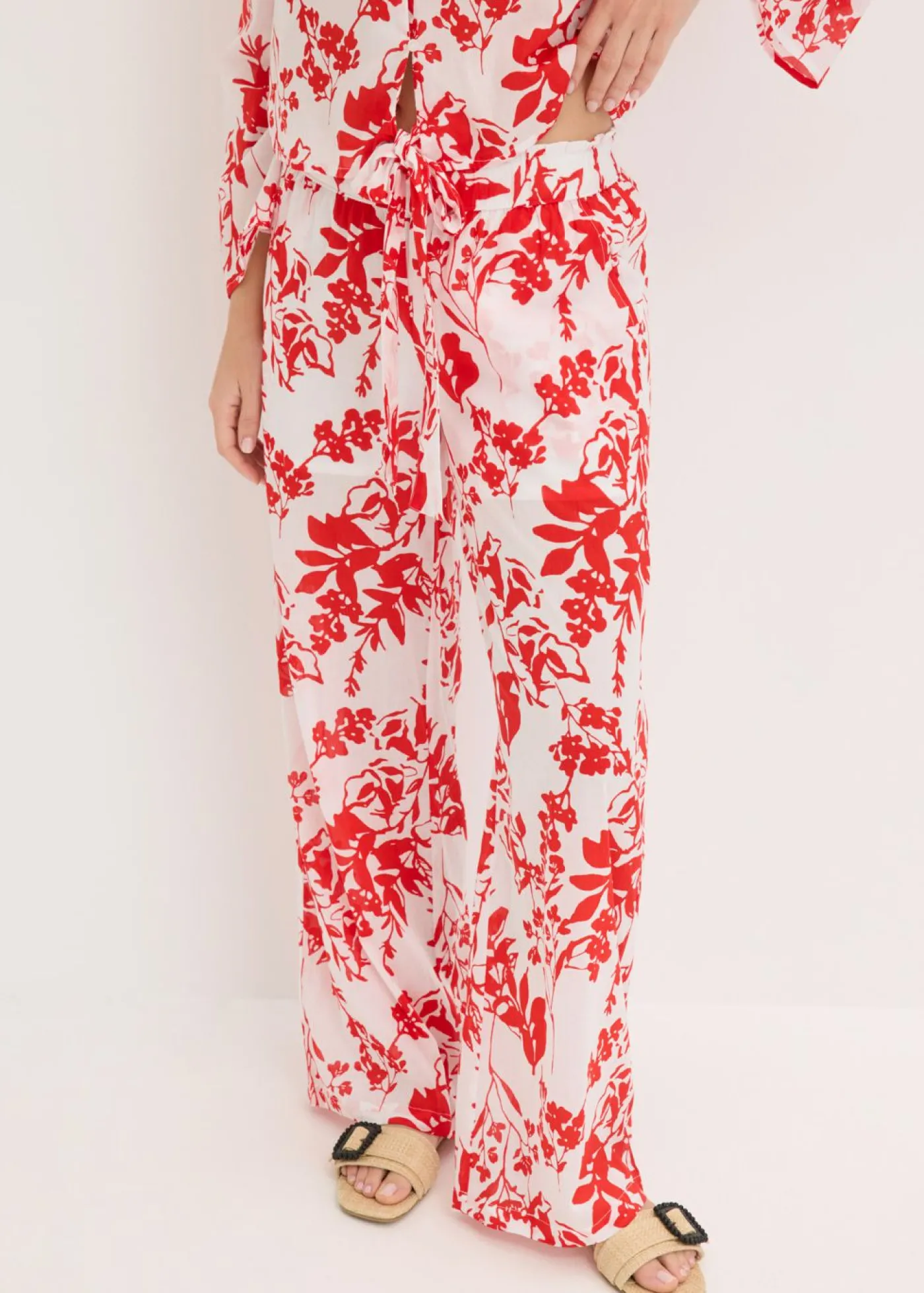 bonprix bonprix Pantalón de algodón puro blanco/rojo naranja de flores Hot