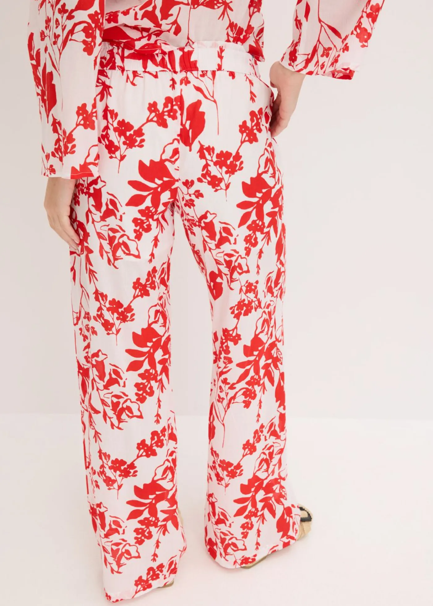 bonprix bonprix Pantalón de algodón puro blanco/rojo naranja de flores Hot