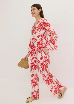 bonprix bonprix Pantalón de algodón puro blanco/rojo naranja de flores Hot