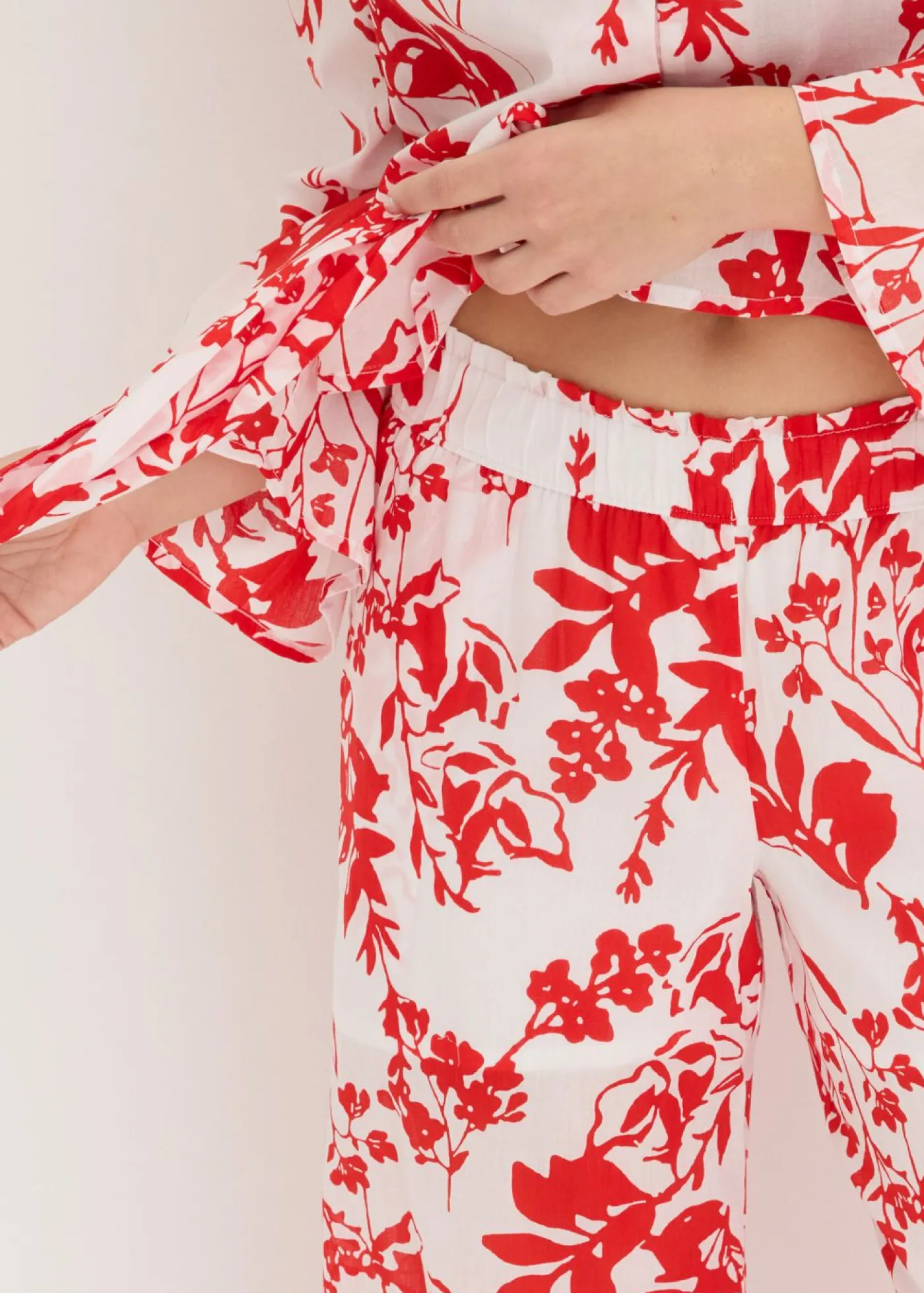 bonprix bonprix Pantalón de algodón puro blanco/rojo naranja de flores Hot