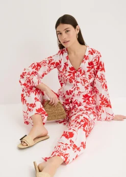 bonprix bonprix Pantalón de algodón puro blanco/rojo naranja de flores Hot