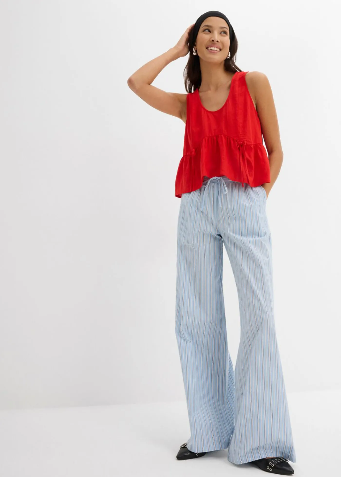 bonprix bonprix Pantalón de algodón puro Azul-blanco con rayas