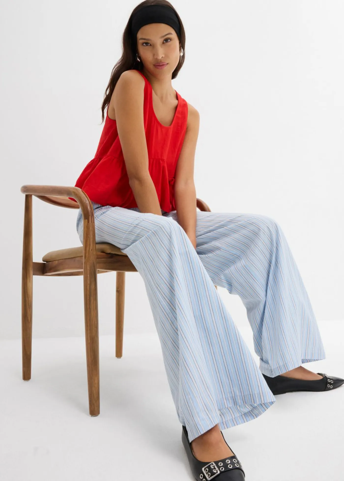 bonprix bonprix Pantalón de algodón puro Azul-blanco con rayas