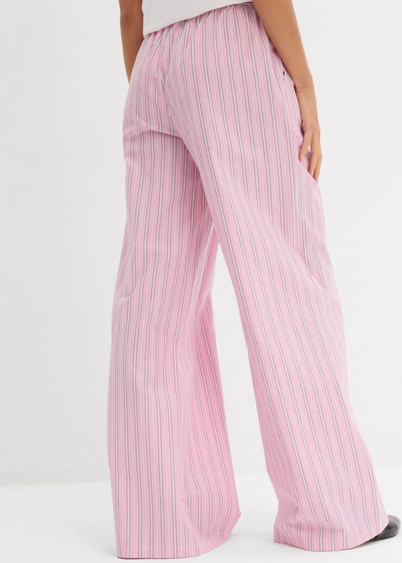 bonprix bonprix Pantalón de algodón puro rosa/blanco con rayas Sale