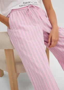 bonprix bonprix Pantalón de algodón puro rosa/blanco con rayas Sale