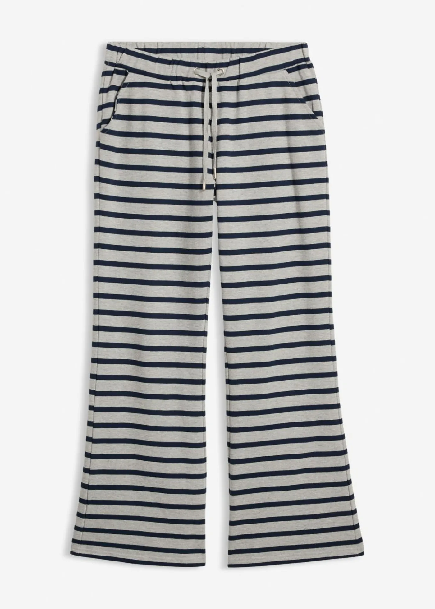 bonprix bonprix Pantalón de chándal de algodón ecológico puro gris claro jaspeado-azul marino con rayas Clearance