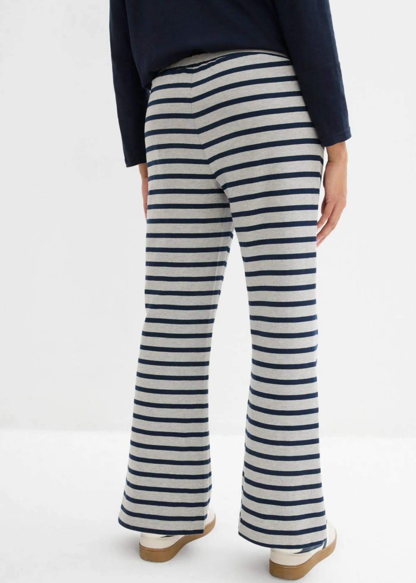 bonprix bonprix Pantalón de chándal de algodón ecológico puro gris claro jaspeado-azul marino con rayas Clearance