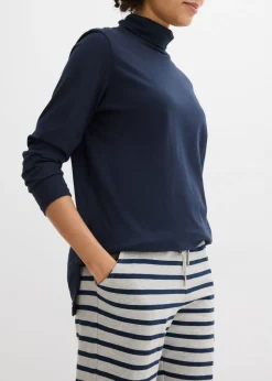 bonprix bonprix Pantalón de chándal de algodón ecológico puro gris claro jaspeado-azul marino con rayas Clearance