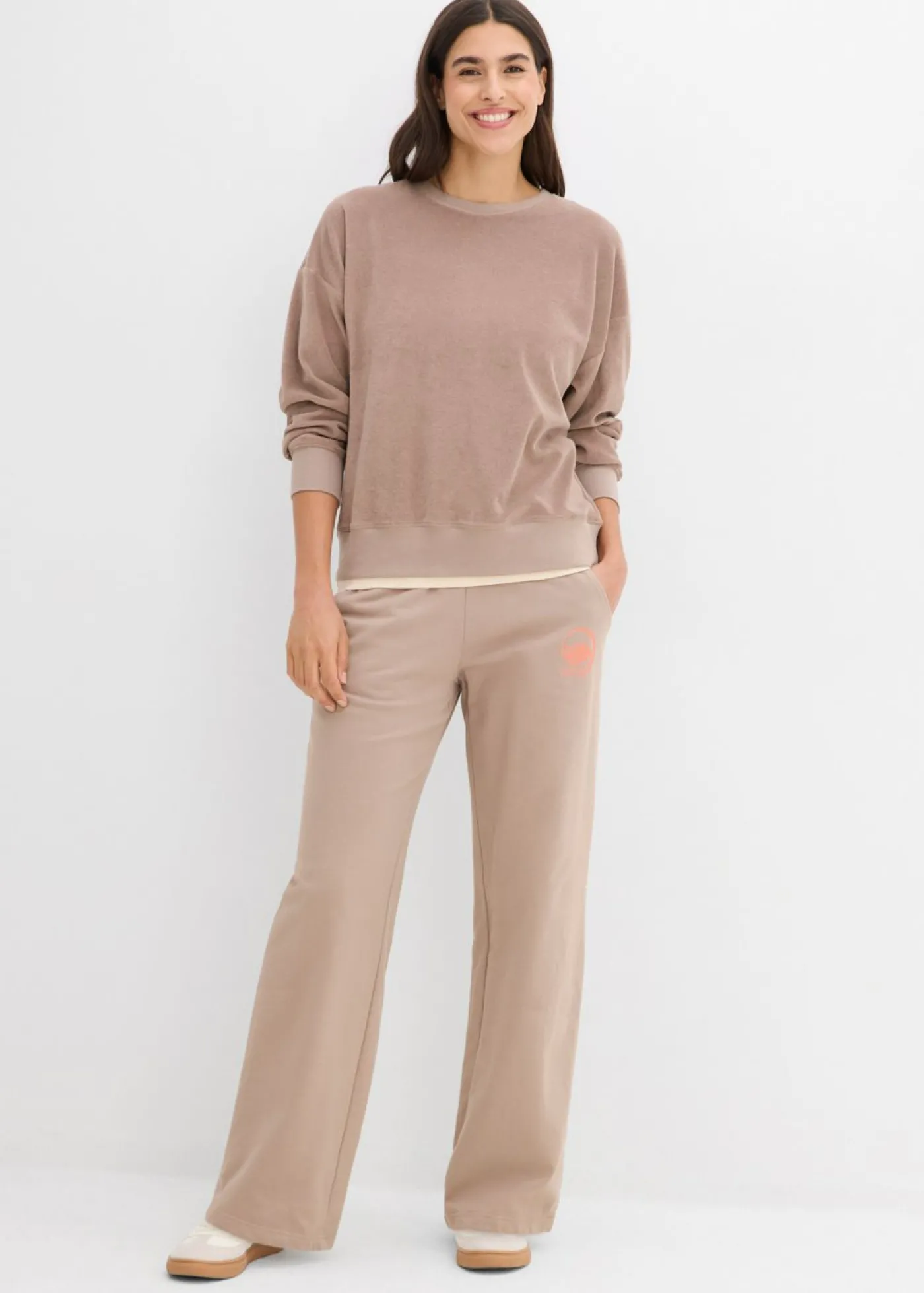 bonprix bonprix Pantalón de chándal de algodón puro marrón grisáceo-salmón Clearance