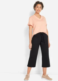 bonprix bonprix Pantalón de chándal de algodón orgánico hasta la pantorrilla Negro Hot