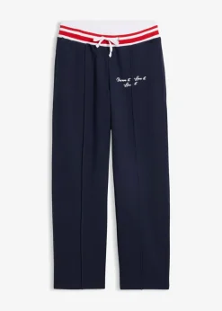 bonprix bonprix Pantalón de chándal de algodón ecológico puro azul marino-fresa-blanco Outlet