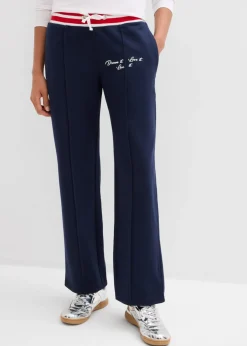 bonprix bonprix Pantalón de chándal de algodón ecológico puro azul marino-fresa-blanco Outlet