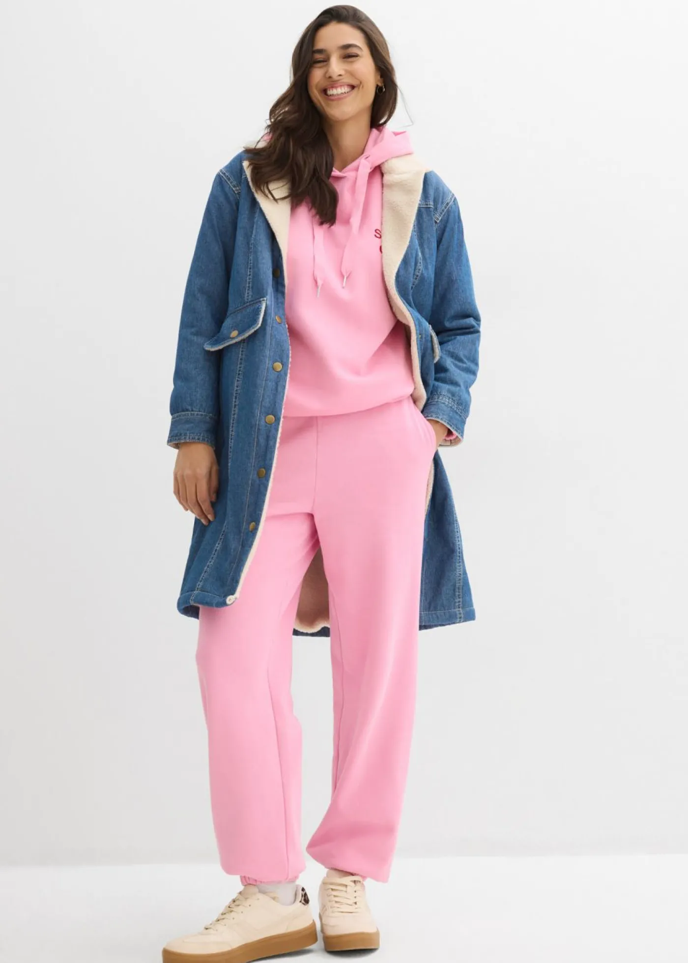 bonprix bonprix Pantalón de chándal de algodón puro Rosa Sale