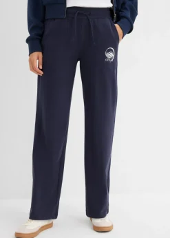 bonprix bonprix Pantalón de chándal de algodón puro Azul marino-blanco Discount