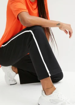 bonprix bonprix Pantalón de chándal de algodón puro negro con rayas New