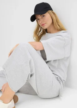 bonprix bonprix Pantalón de chándal de algodón orgánico con largo capri Gris claro jaspeado Sale