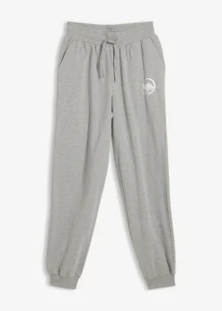 bonprix bonprix Pantalón de chándal de algodón puro Gris claro jaspeado-blanco
