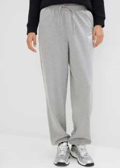 bonprix bonprix Pantalón de chándal de algodón puro Gris claro jaspeado-blanco