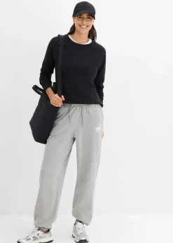 bonprix bonprix Pantalón de chándal de algodón puro Gris claro jaspeado-blanco