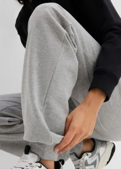 bonprix bonprix Pantalón de chándal de algodón puro Gris claro jaspeado-blanco