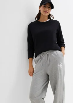 bonprix bonprix Pantalón de chándal de algodón puro Gris claro jaspeado-blanco