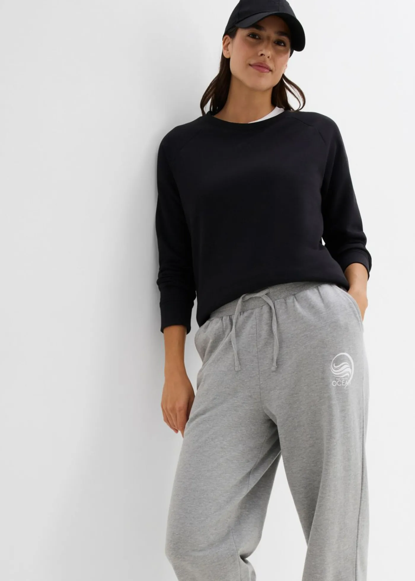 bonprix bonprix Pantalón de chándal de algodón puro Gris claro jaspeado-blanco