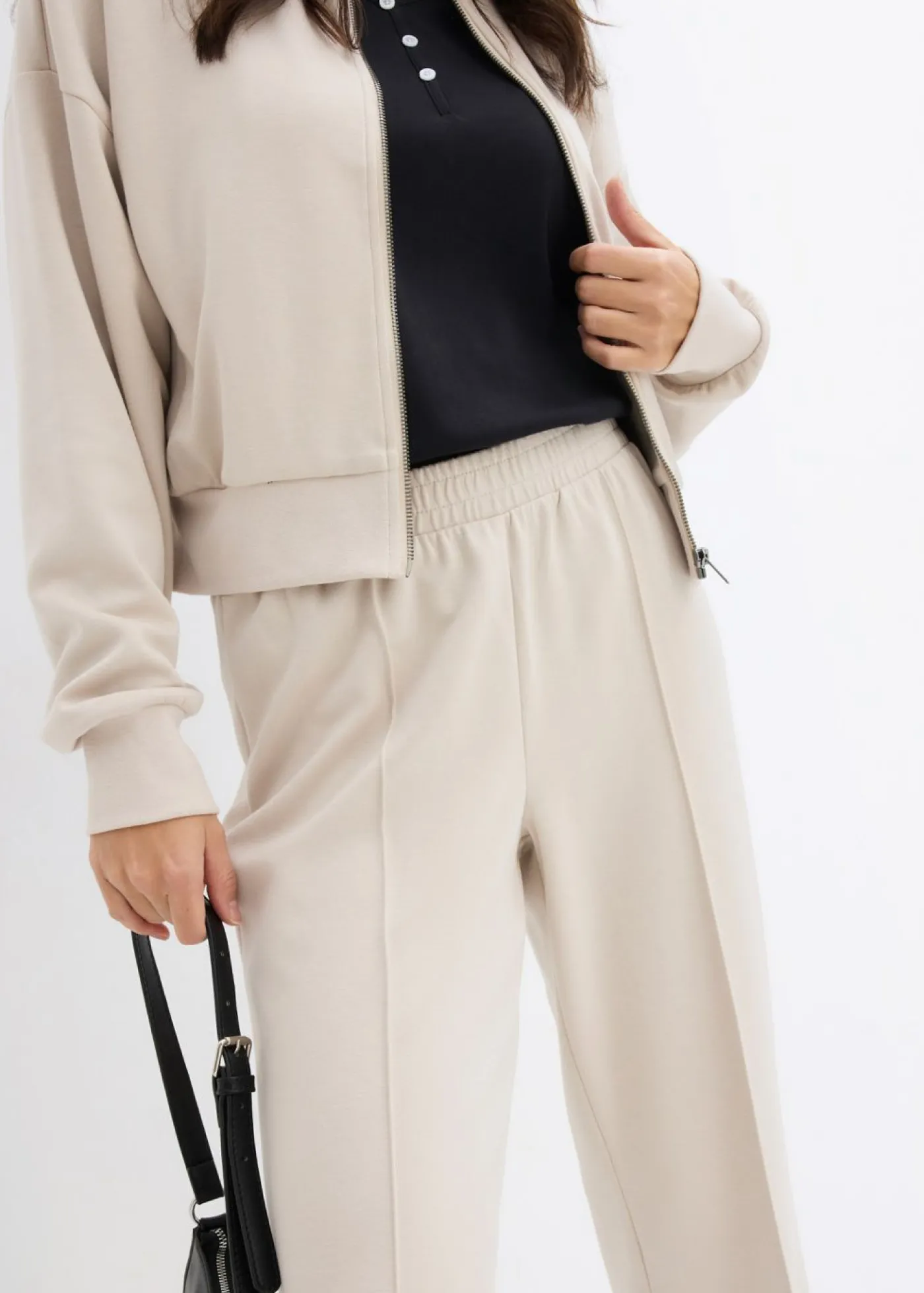 bonprix bonprix Pantalón de chándal de mezcla de viscosa suave gris piedra Outlet