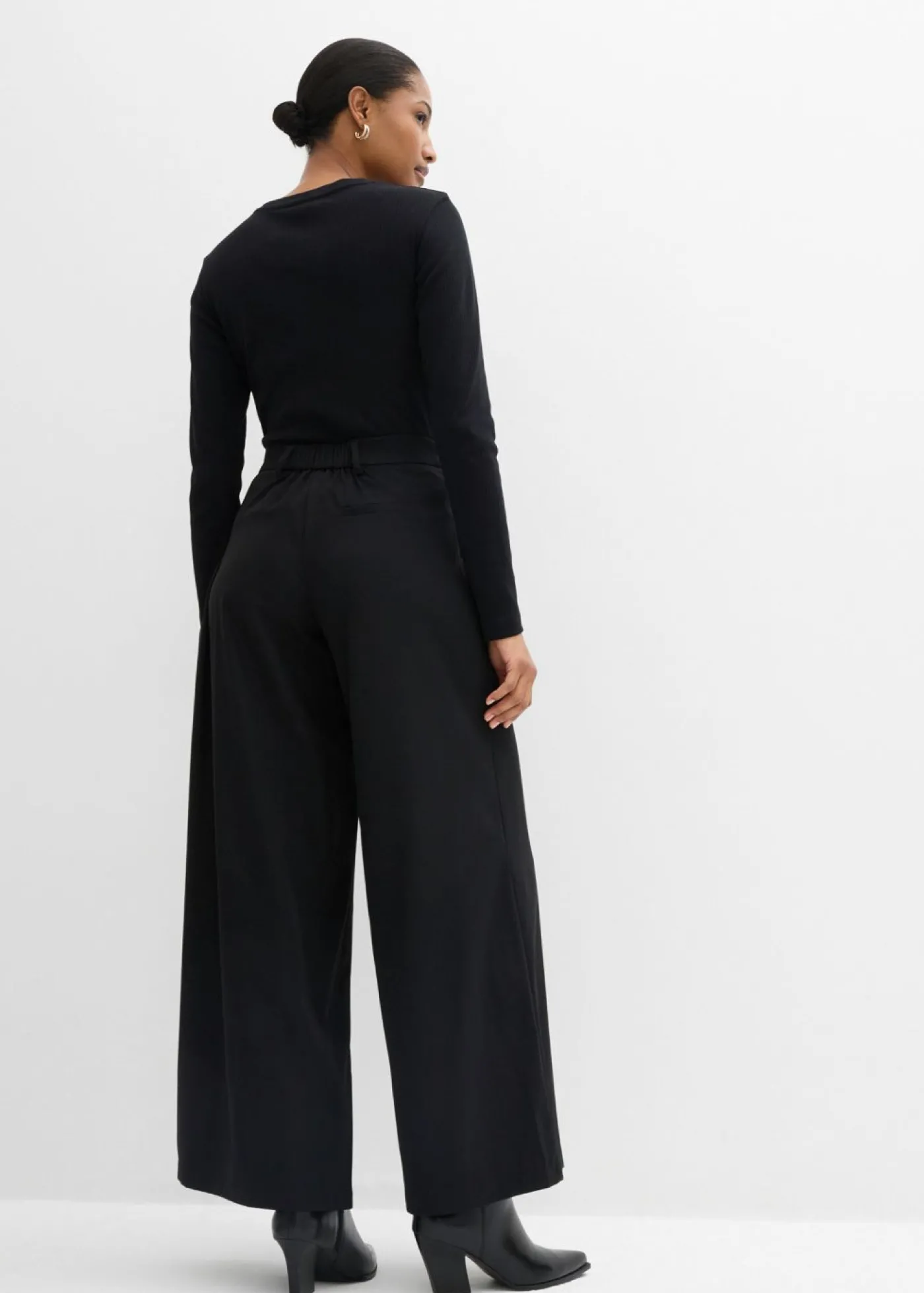 bonprix bonprix Pantalón de corte ancho con cintura cómoda Negro