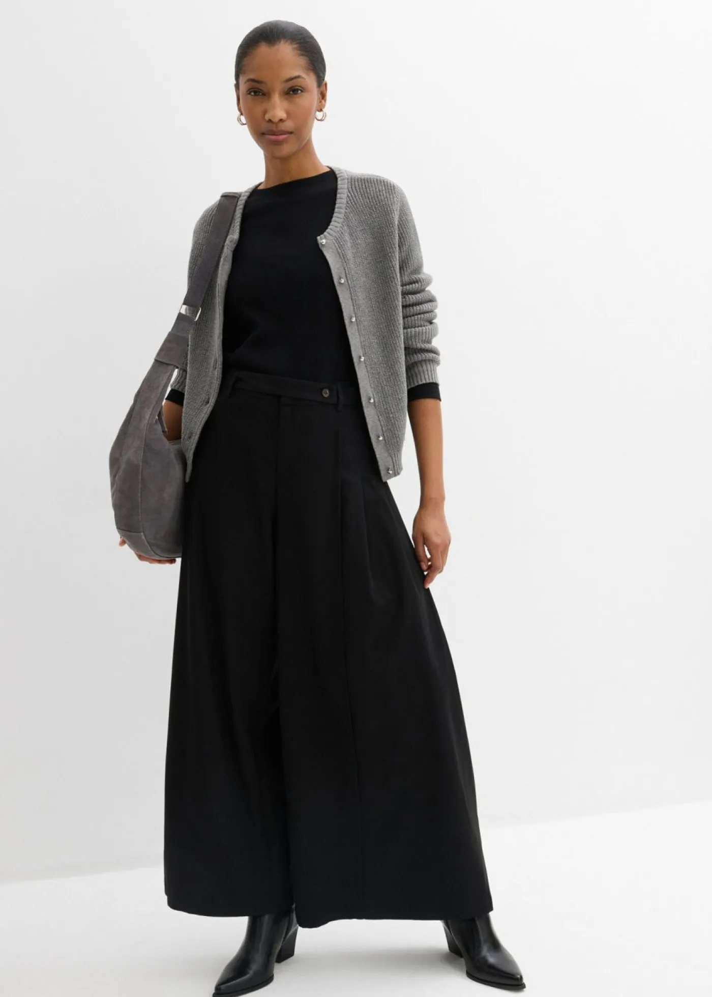 bonprix bonprix Pantalón de corte ancho con cintura cómoda Negro