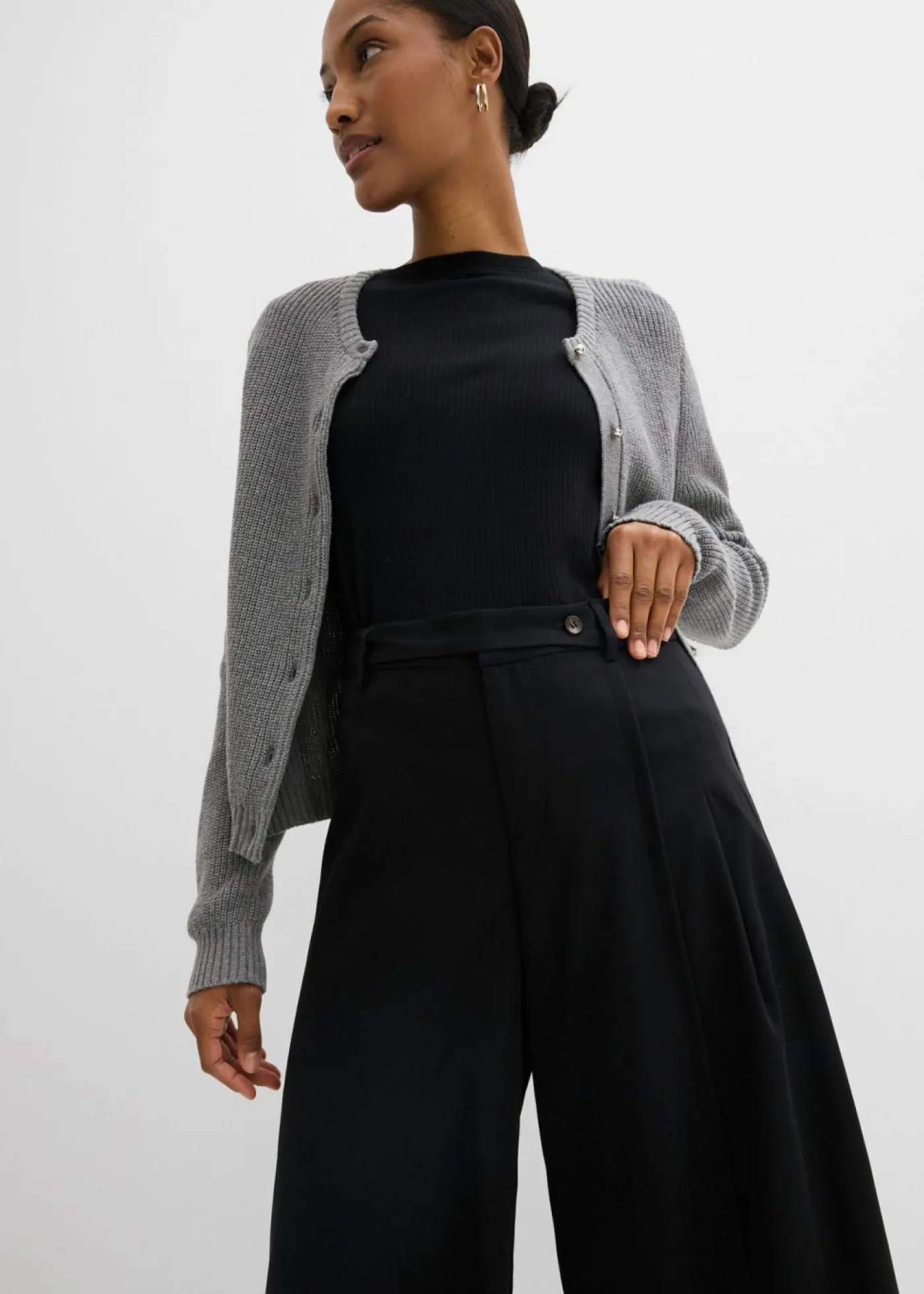 bonprix bonprix Pantalón de corte ancho con cintura cómoda Negro