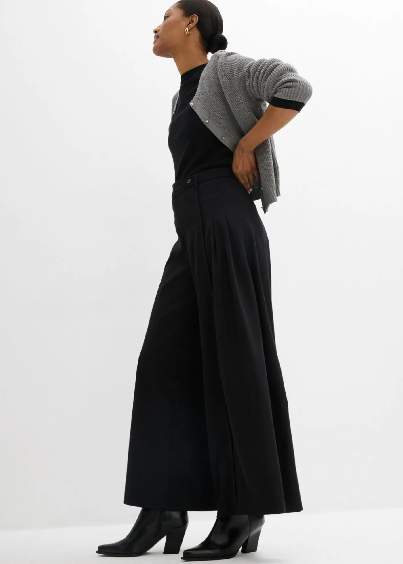 bonprix bonprix Pantalón de corte ancho con cintura cómoda Negro