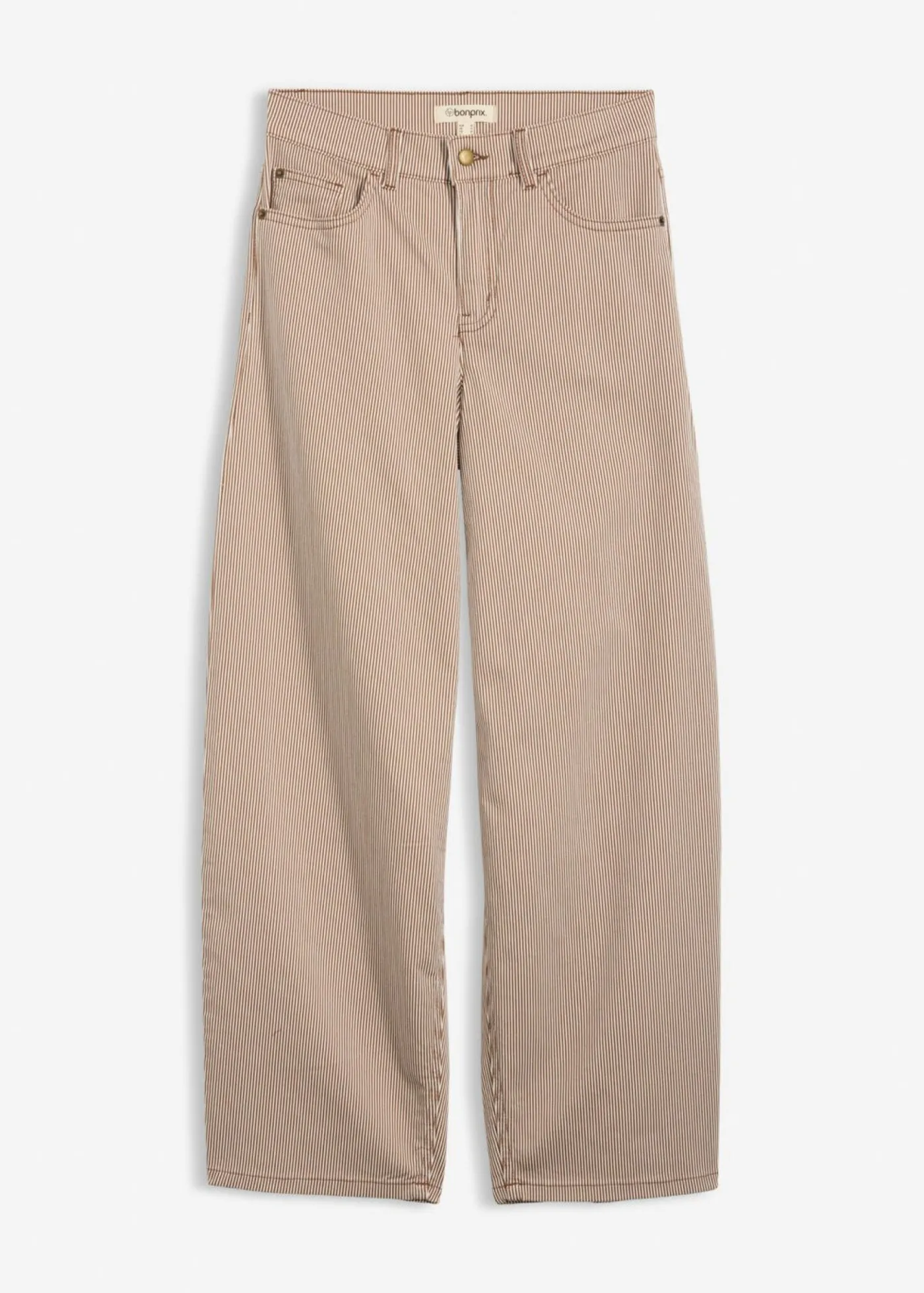 bonprix bonprix Pantalón de corte balloon con rayas marrón castaño-blanco lana con rayas