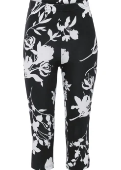 bonprix bonprix Pantalón de corte capri Negro-blanco lana de flores Sale