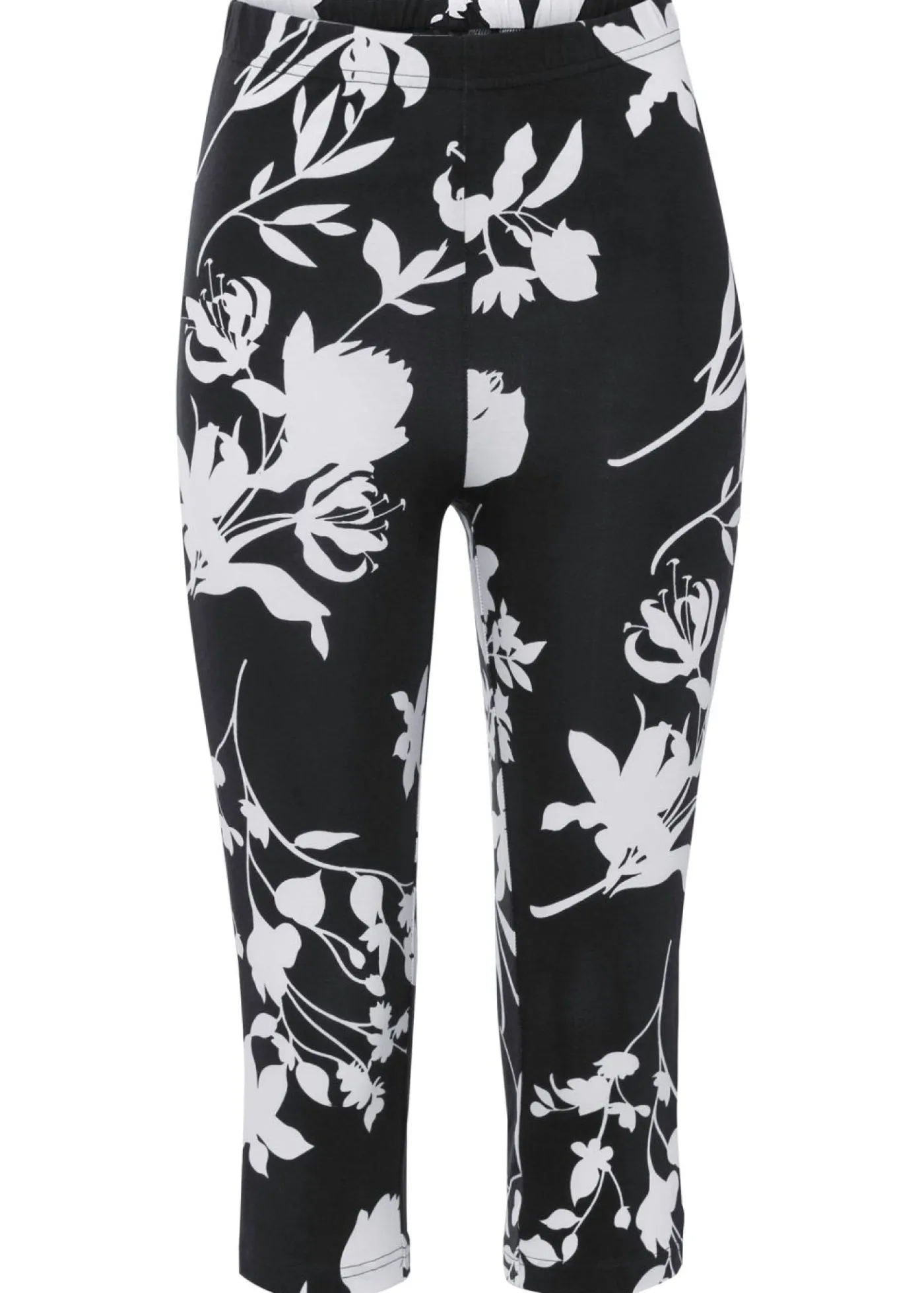 bonprix bonprix Pantalón de corte capri Negro-blanco lana de flores Sale