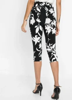 bonprix bonprix Pantalón de corte capri Negro-blanco lana de flores Sale