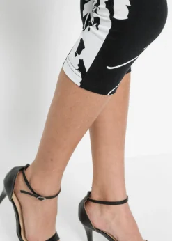 bonprix bonprix Pantalón de corte capri Negro-blanco lana de flores Sale