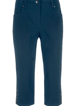bonprix bonprix Pantalón de corte capri con cintura elástica y botones Azul oscuro Hot