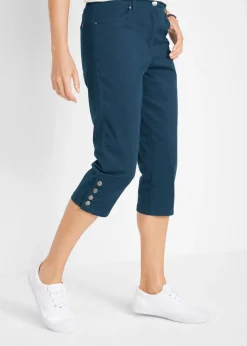 bonprix bonprix Pantalón de corte capri con cintura elástica y botones Azul oscuro Hot