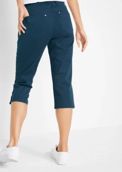 bonprix bonprix Pantalón de corte capri con cintura elástica y botones Azul oscuro Hot