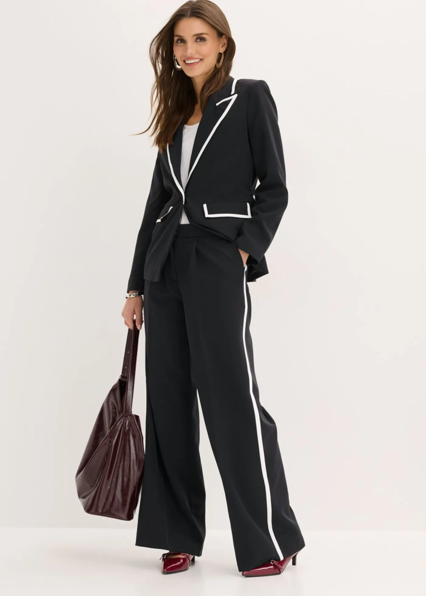 bonprix bonprix Pantalón de estilo palazzo Negro-blanco Discount