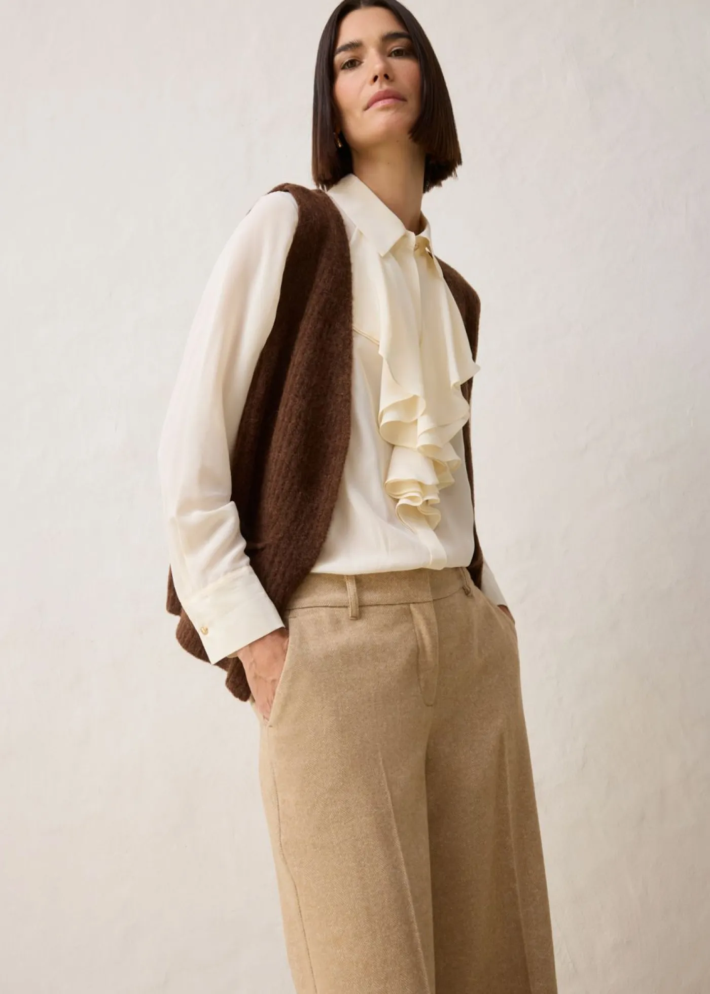 bonprix bonprix Pantalón de lana con patrón de espiga Beige natural jaspeado Hot