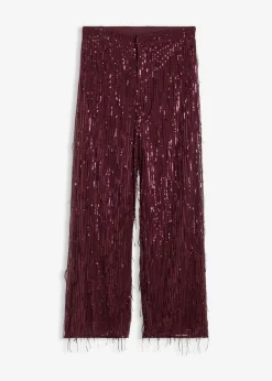 bonprix bonprix Pantalón de lentejuelas con flecos rojo burdeos Sale