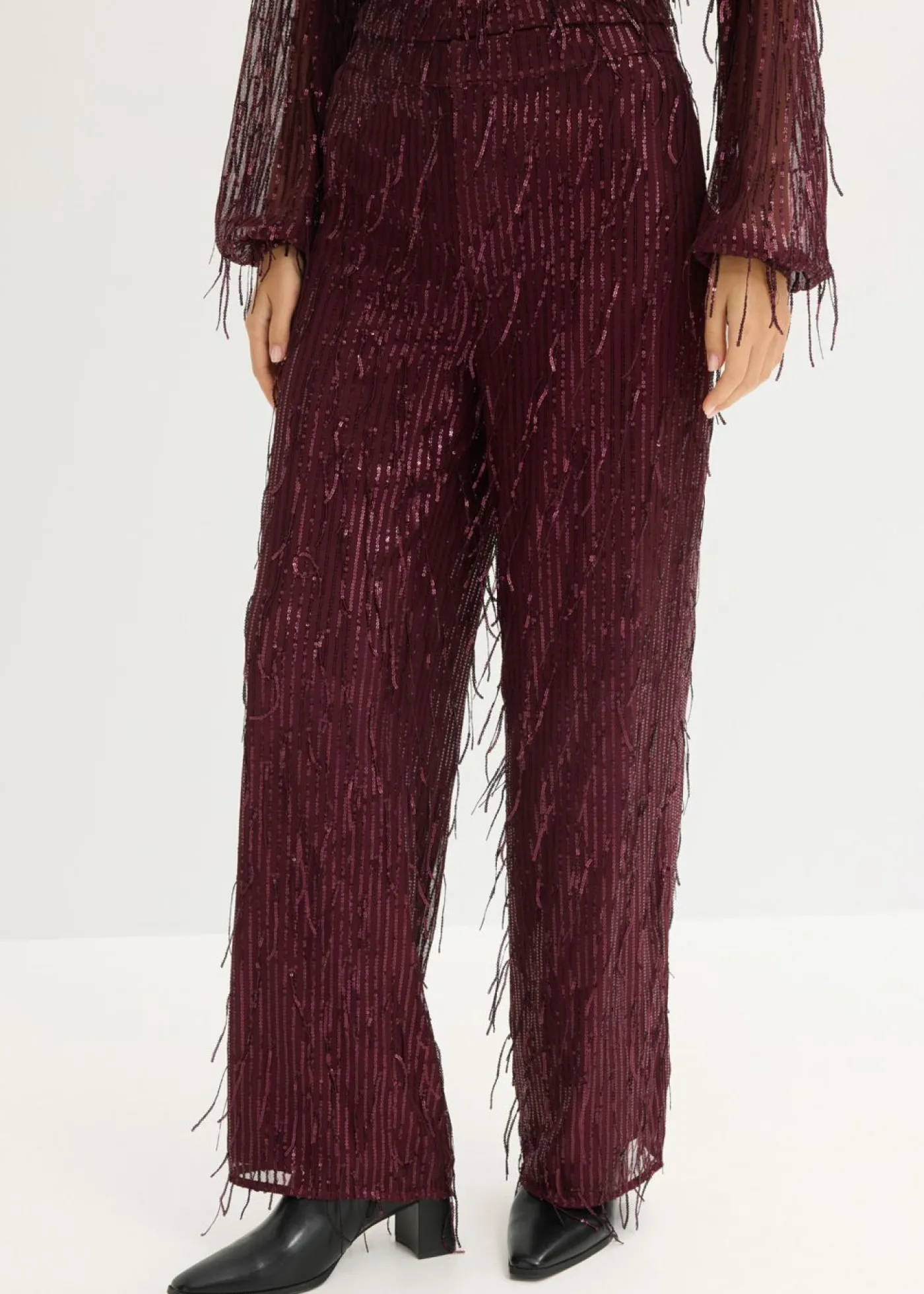 bonprix bonprix Pantalón de lentejuelas con flecos rojo burdeos Sale