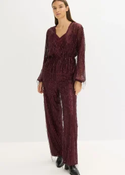 bonprix bonprix Pantalón de lentejuelas con flecos rojo burdeos Sale