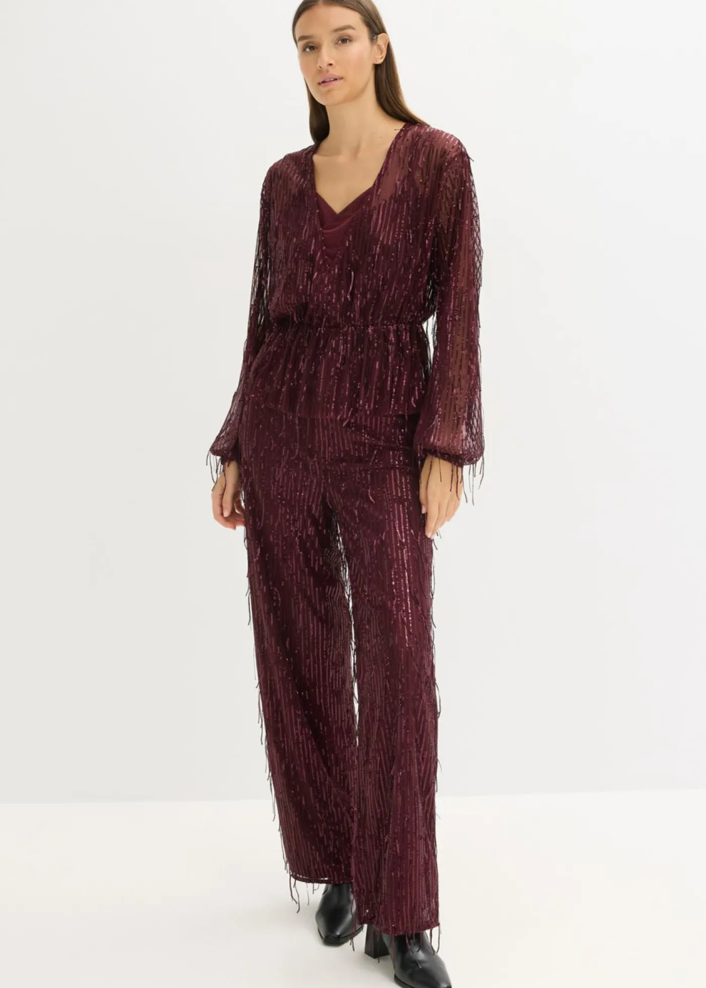 bonprix bonprix Pantalón de lentejuelas con flecos rojo burdeos Sale
